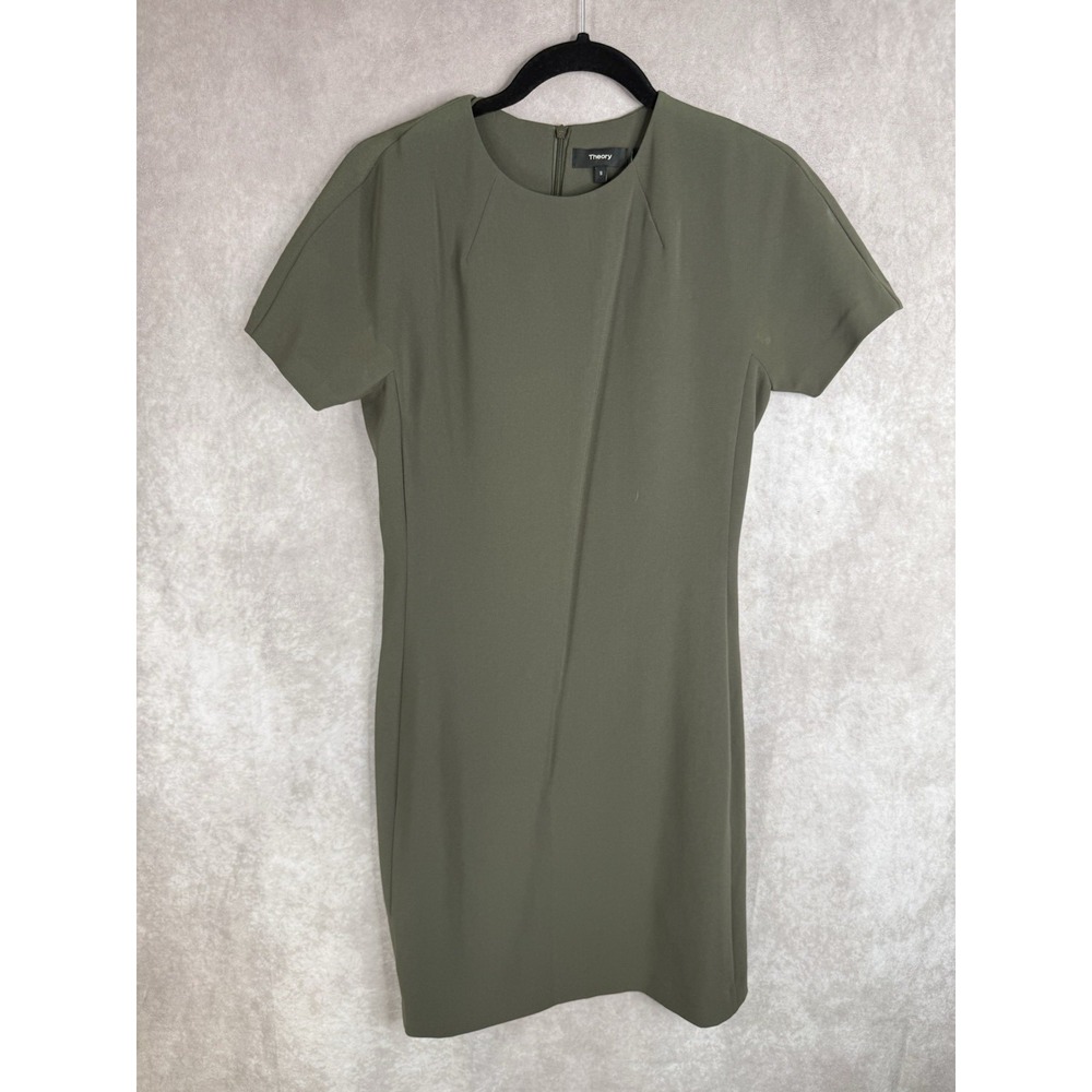 Theory Short Sleeve Dolman Shift Dress In Admiral Crepe Green Women's Size S
